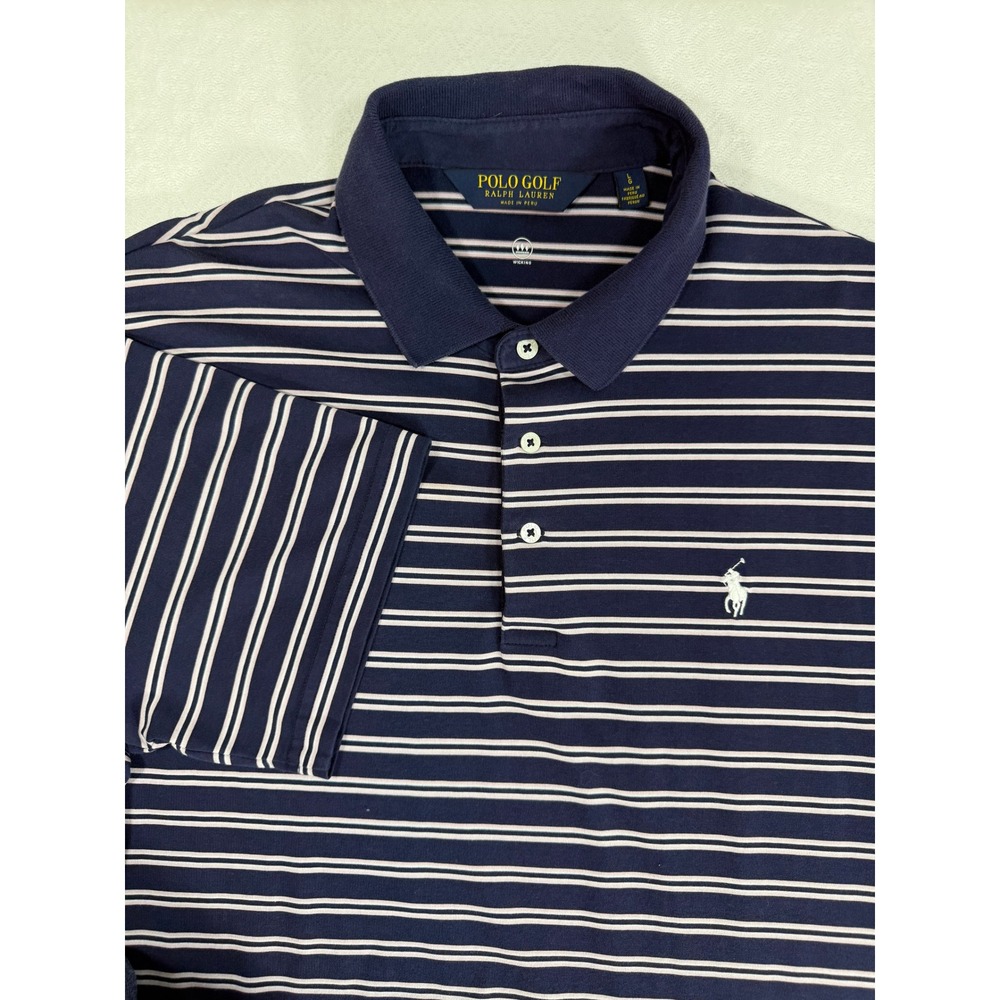 Polo Ralph Lauren Polo Shirt Men Large Golf Navy Blue Striped Old Money PonyEUC